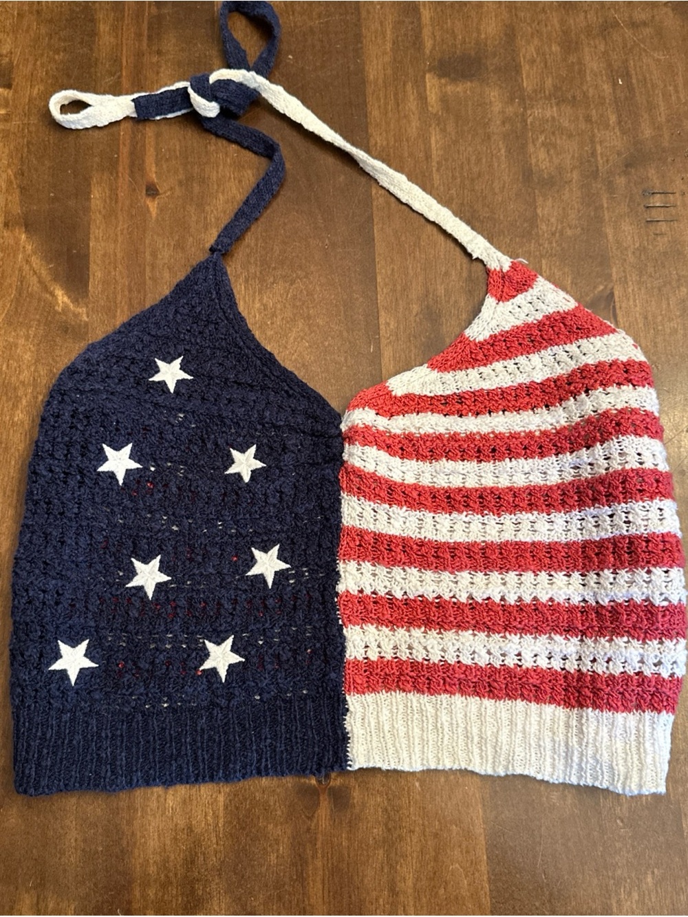 American Eagle Womens American Flag Crochet Cropped Halter USA Top Size M